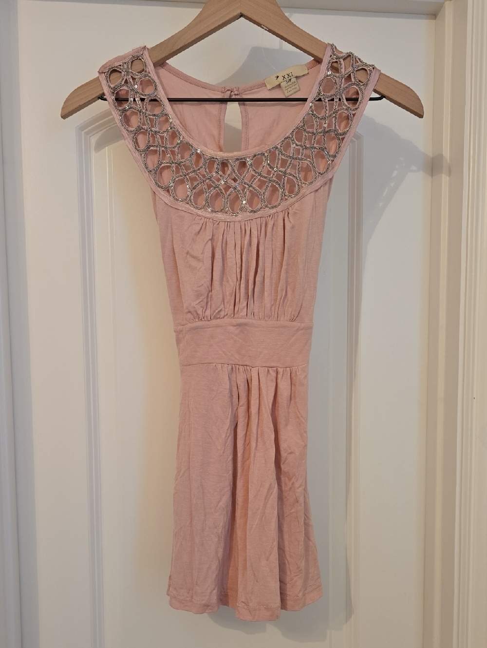 Forever 21 Light Pink Beaded Yoke Mini Dress